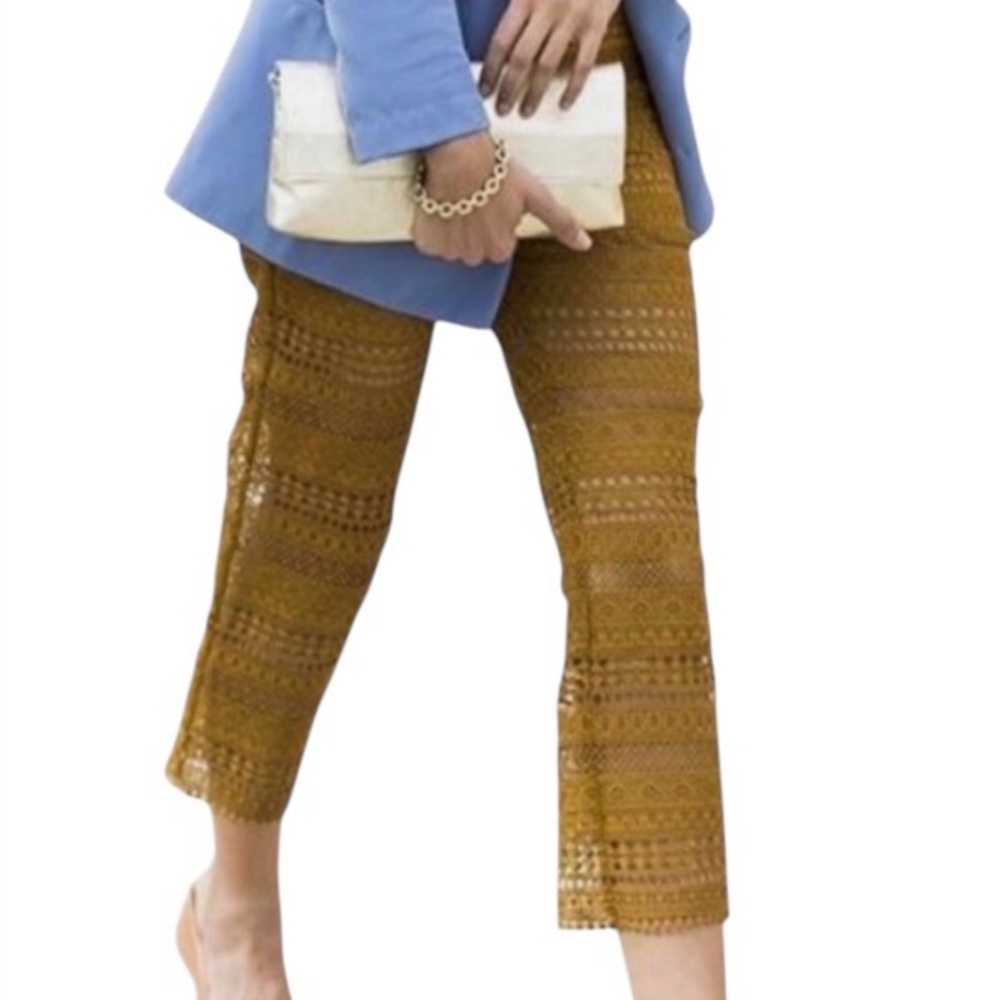 Zara Women’s XS Golden Yellow Crochet Tapered Shorts Lined Boho Festival Pants
